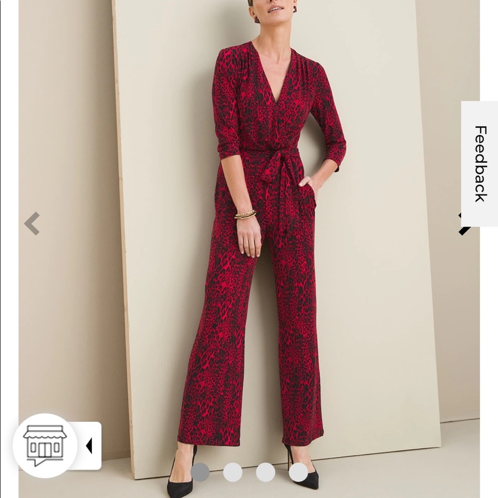 Chico’s jumpsuit red and black animal print size 1.